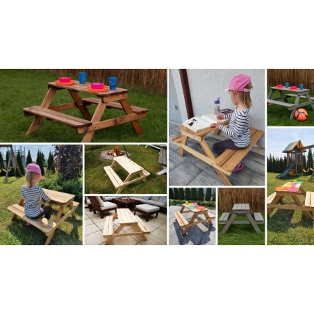 Stół piknikowy z ławkami stół ogrodowy drewniany stolik dla dzieci 1-4 lat