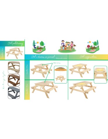 Skrzynie i ławki - Drewniany stół piknikowy z pojemnikiem na piasek stolik dla dzieci z ławką - product 9