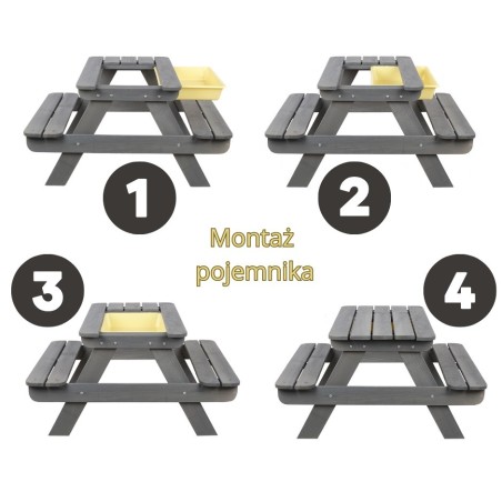 Drewniany stół piknikowy z pojemnikiem na piasek stolik dla dzieci z ławką