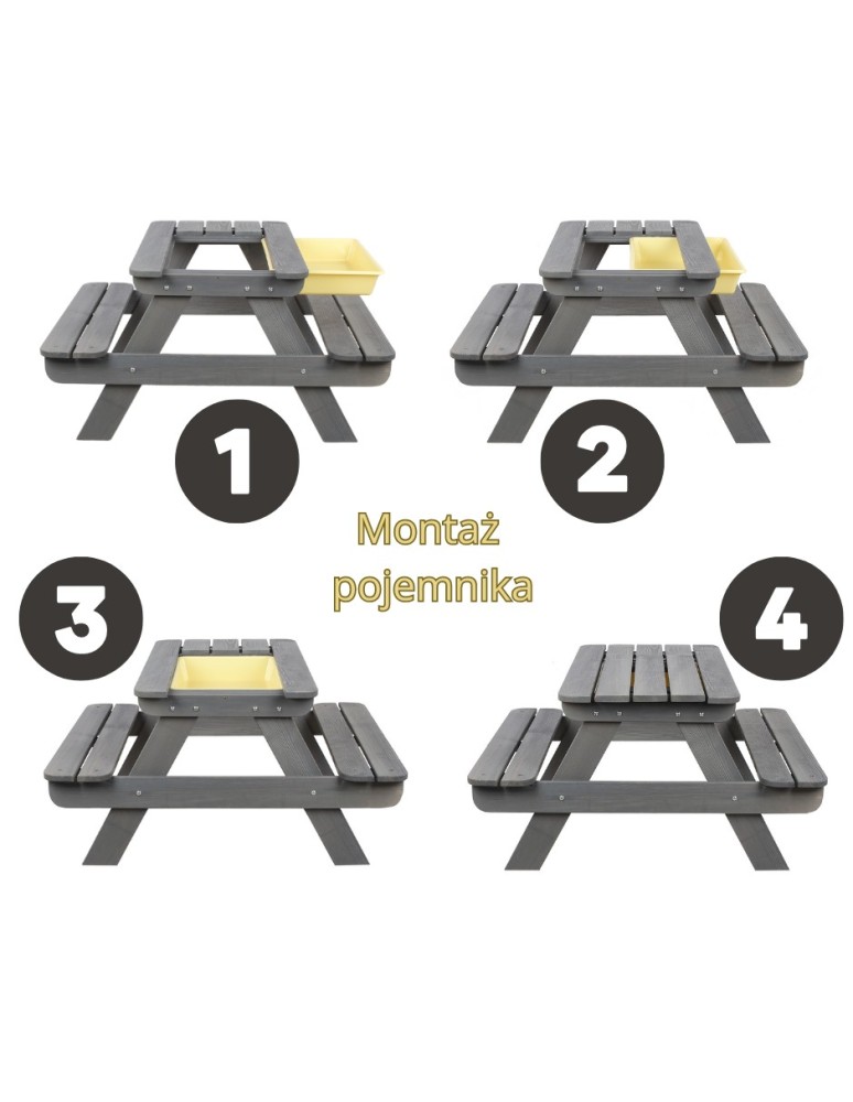 Skrzynie i ławki - Drewniany stół piknikowy z pojemnikiem na piasek stolik dla dzieci z ławką - product MODO24.PL 16