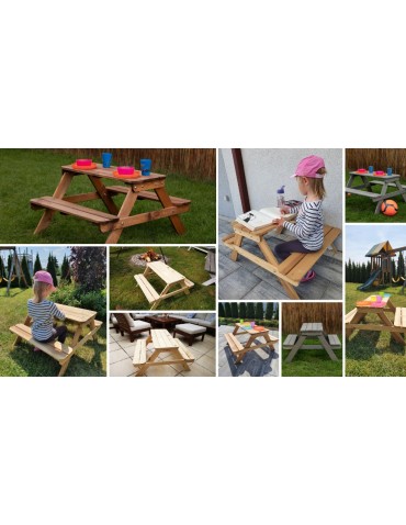 Skrzynie i ławki - Stół piknikowy stół ogrodowy drewniany stół z ławkami stolik dla dzieci 1-6 - product 13