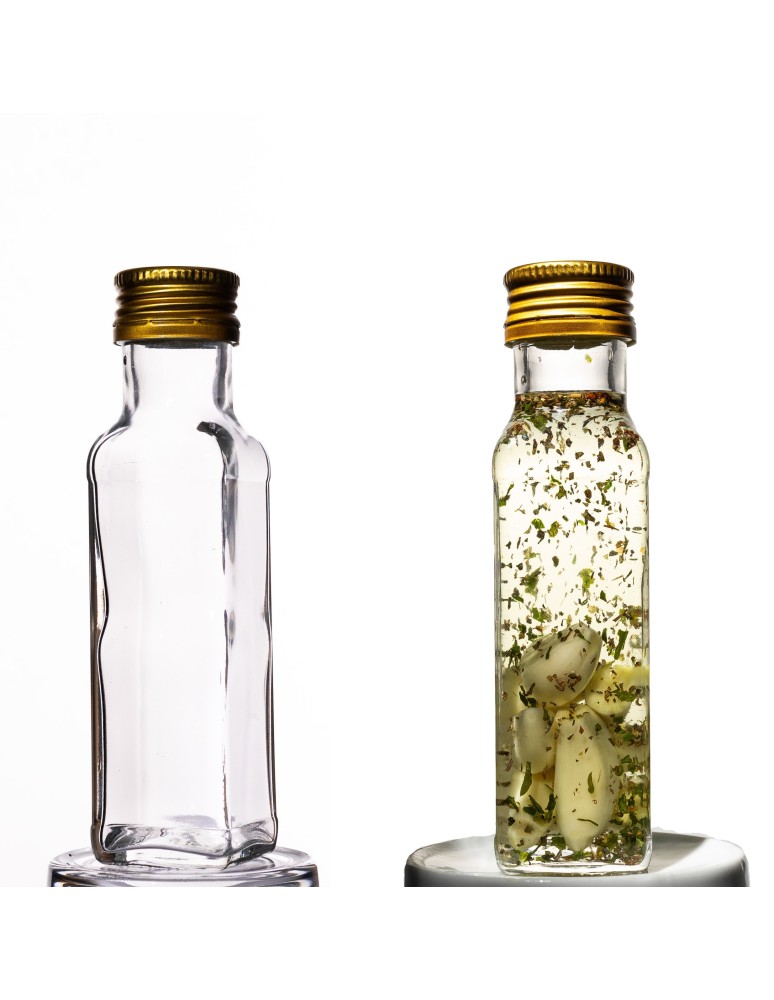 Szklane butelki na alkohol - galoniki - Przezroczysta butelka kwadratowa 100 ml · fi 31,5 mm · Zestaw 6 sztuk - produkt MODO24.PL 1