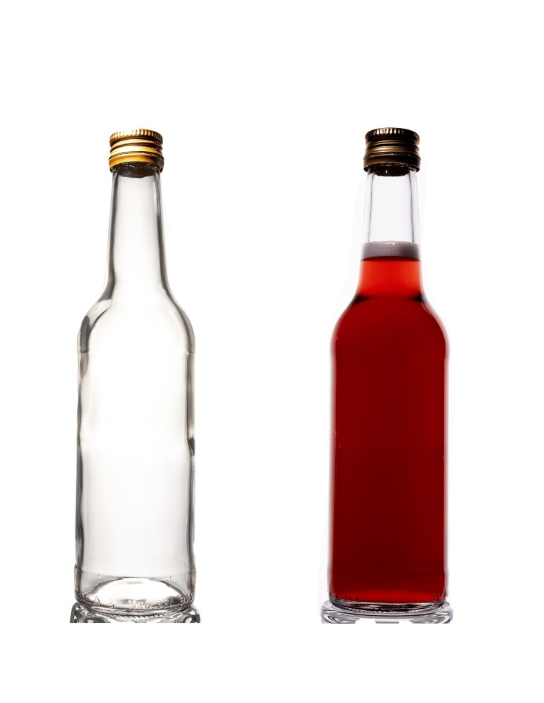 Szklane butelki na alkohol - galoniki - Przezroczysta butelka 330 ml ze złotą zakrętką fi 28mm · 6 sztuk - produkt MODO24.PL 1