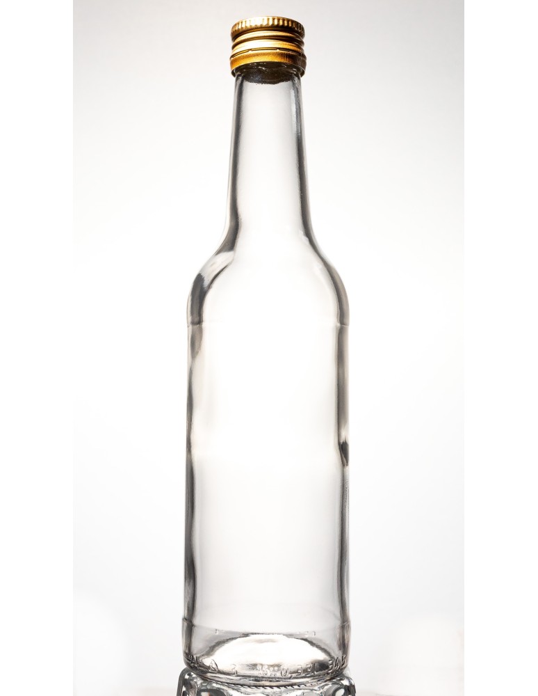 Szklane butelki na alkohol - galoniki - Przezroczysta butelka 330 ml ze złotą zakrętką fi 28mm · 6 sztuk - product MODO24.PL 2