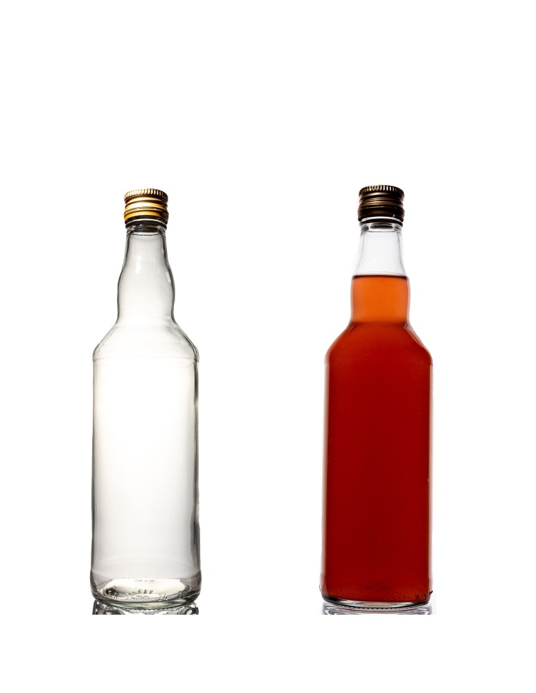 Szklane butelki na alkohol - galoniki - Transparentna butelka monopolowa 500 ml ze złotą zakrętką fi 28mm · 6 sztuk - produkt MODO24.PL 1