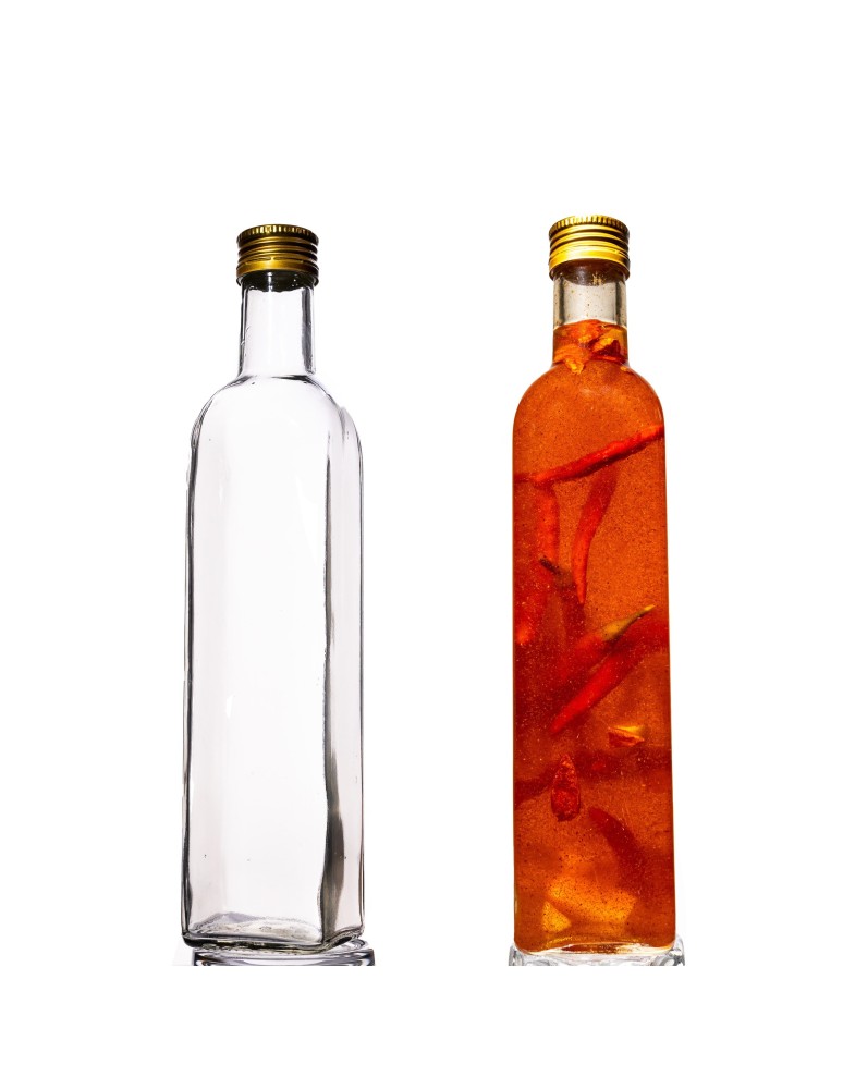 Szklane butelki na alkohol - galoniki - Kwadratowa butelka przezroczysta 500 ml ze złotą nakrętką fi 31,5 mm · 6 sztuk - produkt MODO24.PL 1