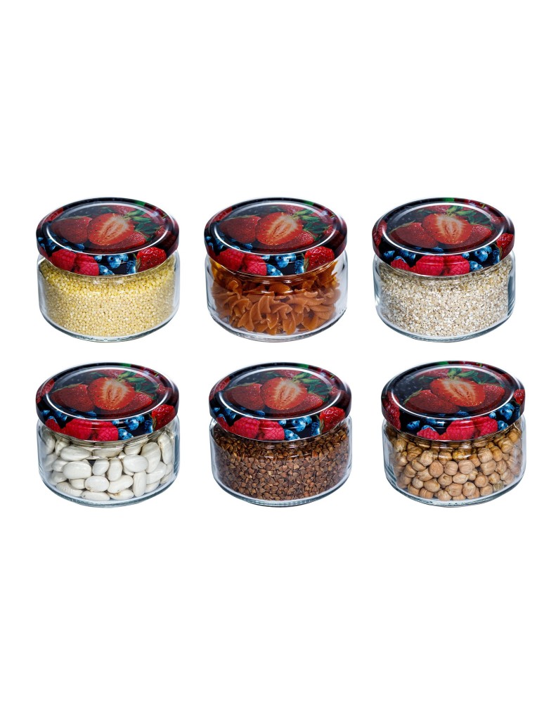Słoiki - Słoik 250ml okrągły · Pokrywki owocowy mix ⌀82 · 6-pak - produkt MODO24.PL 1