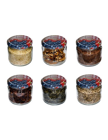 Słoik 330 ml zwykły · Pokrywka (⌀82) z grafiką “alpejską” · 6-pak