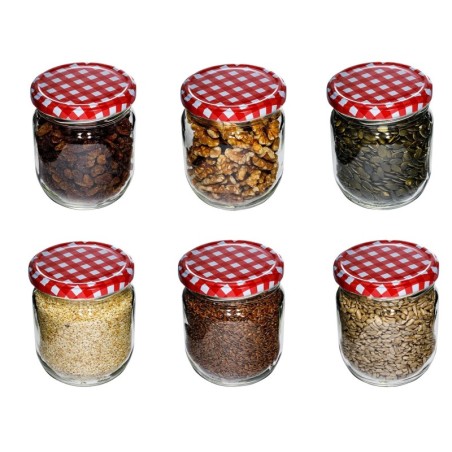 Szklany Słoik 425 ml ???? Pokrywka z Grafiką "Karo"???? 6 Sztuk