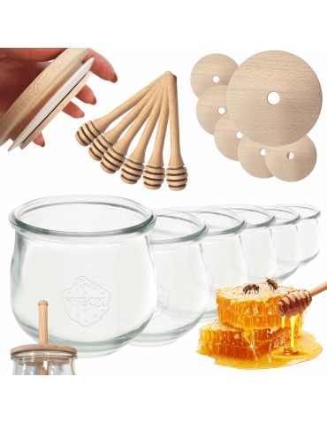 Słoiki na miód WECK zestaw słoików do miodu z nabierakiem 580ml W5 6szt EKO
