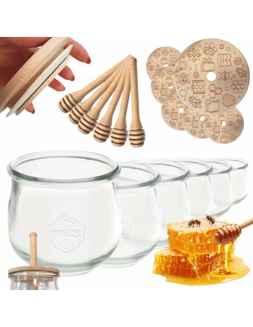 Słoiki na miód WECK zestaw słoików do miodu z nabierakiem 580ml W4 6szt EKO