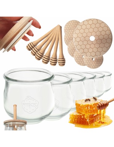 Słoiki na miód WECK zestaw słoików do miodu z nabierakiem 580ml W3 6szt EKO