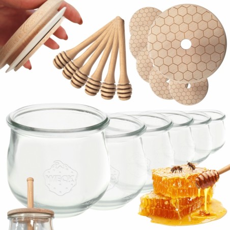 Słoiki na miód WECK zestaw słoików do miodu z nabierakiem 580ml W3 6szt EKO