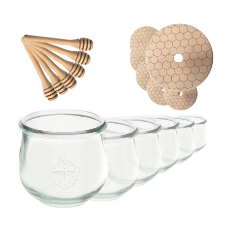 Słoiki na miód WECK zestaw słoików do miodu z nabierakiem 580ml W3 6szt EKO