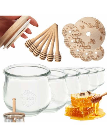 Słoiki na miód WECK zestaw słoików do miodu z nabierakiem 580ml W2 6szt EKO