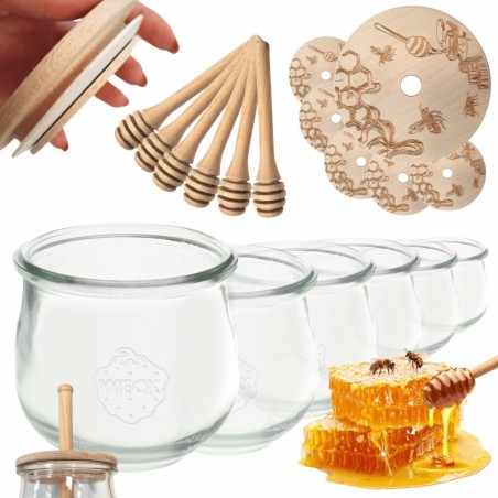 Słoiki na miód WECK zestaw słoików do miodu z nabierakiem 580ml W2 6szt EKO