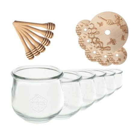 Słoiki na miód WECK zestaw słoików do miodu z nabierakiem 580ml W2 6szt EKO