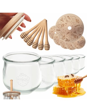 Słoiki na miód WECK zestaw słoików do miodu z nabierakiem 580ml W1 6szt EKO