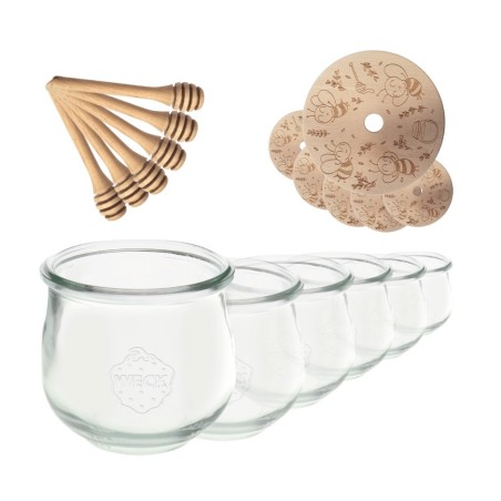 Słoiki na miód WECK zestaw słoików do miodu z nabierakiem 580ml W1 6szt EKO