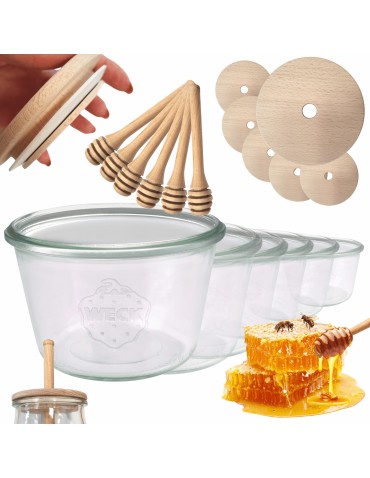 Słoiki na miód WECK zestaw słoików do miodu z nabierakiem 370ml W5 6szt EKO
