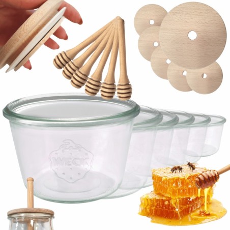 Słoiki na miód WECK zestaw słoików do miodu z nabierakiem 370ml W5 6szt EKO