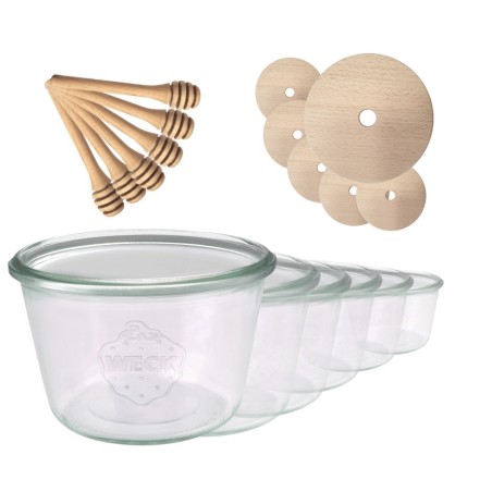 Słoiki na miód WECK zestaw słoików do miodu z nabierakiem 370ml W5 6szt EKO