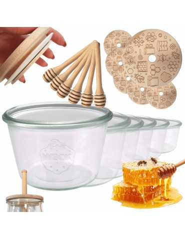 Słoiki na miód WECK zestaw słoików do miodu z nabierakiem 370ml W4 6szt EKO