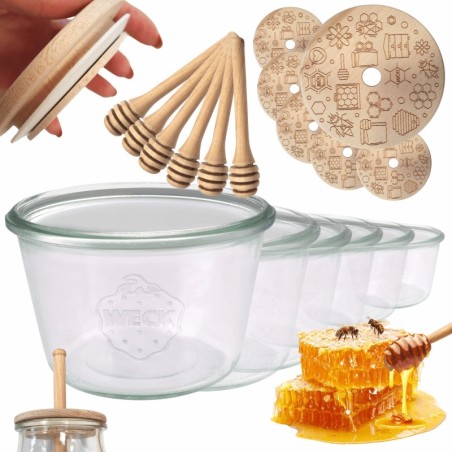 Słoiki na miód WECK zestaw słoików do miodu z nabierakiem 370ml W4 6szt EKO