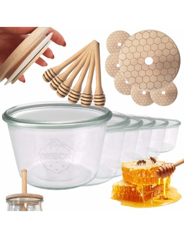 Słoiki na miód WECK zestaw słoików do miodu z nabierakiem 370ml W3 6szt EKO