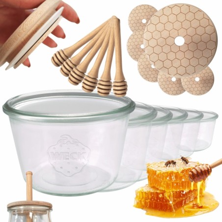 Słoiki na miód WECK zestaw słoików do miodu z nabierakiem 370ml W3 6szt EKO