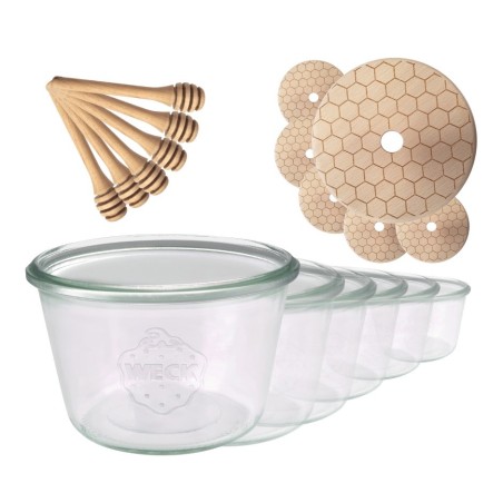 Słoiki na miód WECK zestaw słoików do miodu z nabierakiem 370ml W3 6szt EKO
