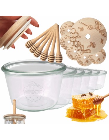 Słoiki na miód WECK zestaw słoików do miodu z nabierakiem 370ml W2 6szt EKO