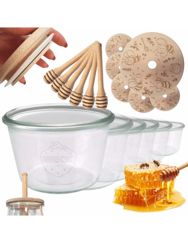 Słoiki na miód WECK zestaw słoików do miodu z nabierakiem 370ml W1 6szt EKO