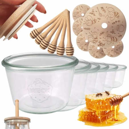 Słoiki na miód WECK zestaw słoików do miodu z nabierakiem 370ml W1 6szt EKO