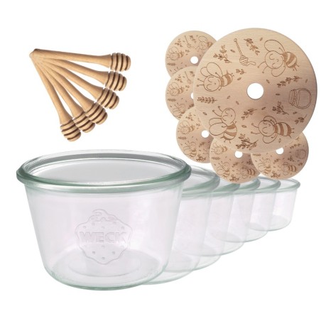 Słoiki na miód WECK zestaw słoików do miodu z nabierakiem 370ml W1 6szt EKO