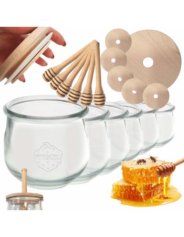 Słoiki na miód WECK zestaw słoików do miodu z nabierakiem 370ml W5 6szt EKO