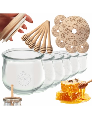 Słoiki na miód WECK zestaw słoików do miodu z nabierakiem 370ml W4 6szt EKO