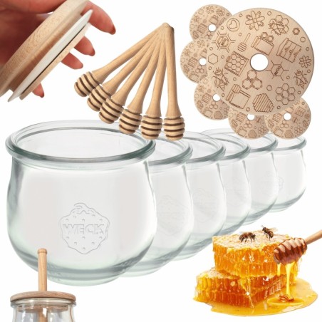 Słoiki na miód WECK zestaw słoików do miodu z nabierakiem 370ml W4 6szt EKO