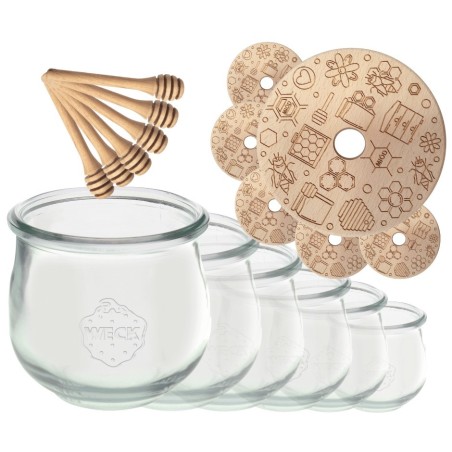 Słoiki na miód WECK zestaw słoików do miodu z nabierakiem 370ml W4 6szt EKO