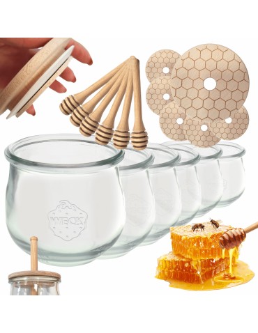 Słoiki na miód WECK zestaw słoików do miodu z nabierakiem 370ml W3 6szt EKO