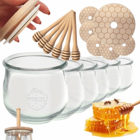 Słoiki na miód WECK zestaw słoików do miodu z nabierakiem 370ml W3 6szt EKO