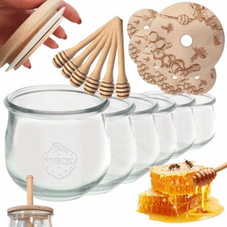 Słoiki na miód WECK zestaw słoików do miodu z nabierakiem 370ml W2 6szt EKO
