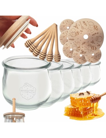 Słoiki na miód WECK zestaw słoików do miodu z nabierakiem 370ml W1 6szt EKO