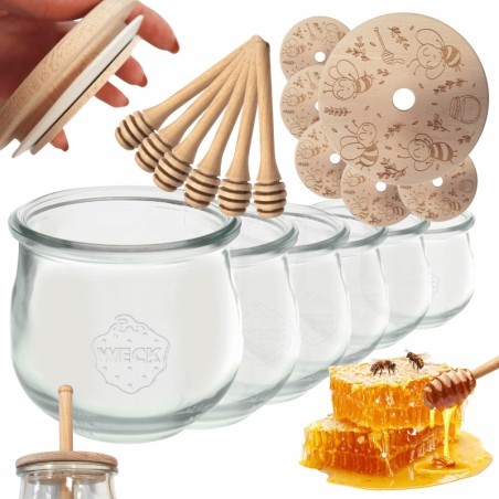 Słoiki na miód WECK zestaw słoików do miodu z nabierakiem 370ml W1 6szt EKO