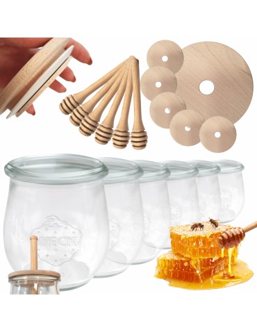 Słoiki na miód WECK zestaw słoików do miodu z nabierakiem 220ml W5 6szt EKO