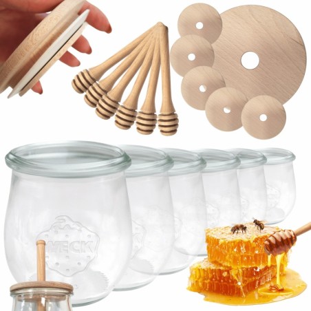 Słoiki na miód WECK zestaw słoików do miodu z nabierakiem 220ml W5 6szt EKO