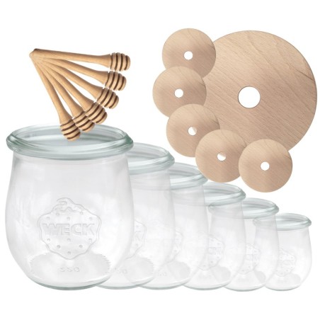 Słoiki na miód WECK zestaw słoików do miodu z nabierakiem 220ml W5 6szt EKO