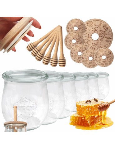 Słoiki na miód WECK zestaw słoików do miodu z nabierakiem 220ml W4 6szt EKO