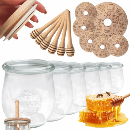 Słoiki na miód WECK zestaw słoików do miodu z nabierakiem 220ml W4 6szt EKO