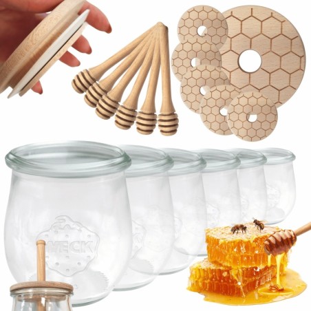 Słoiki na miód WECK zestaw słoików do miodu z nabierakiem 220ml W3 6szt EKO